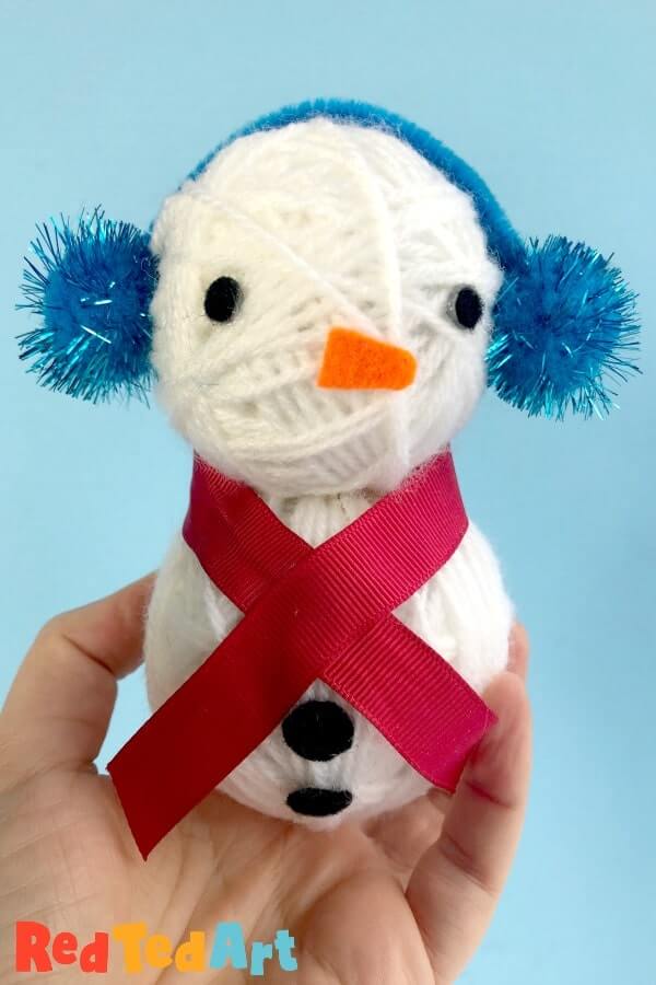 3d Yarn Wrapped Snowman Craft With Pipe Cleaners & Ribbon