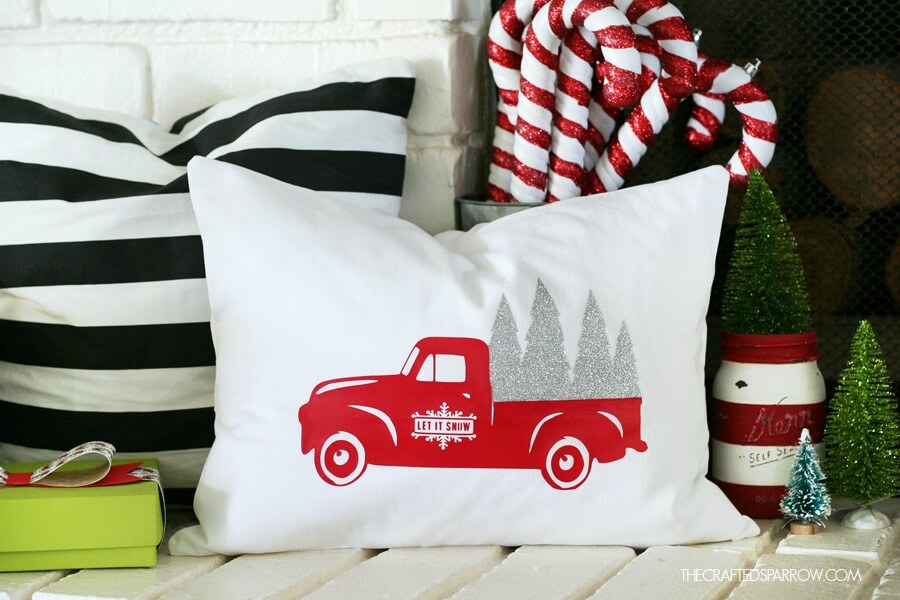 A Red Vintage Truck-Themed Throw Pillow Craft On Christmas Eve