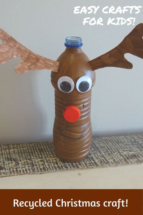 Adorable Reindeer Christmas Craft With Plastic Bottle : Recycled Plastic Bottle Christmas Craft Ideas