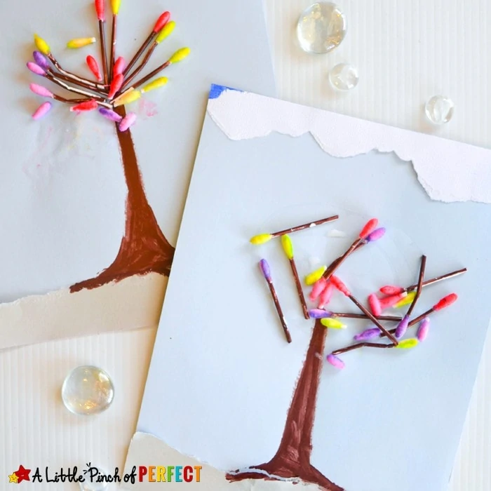 Beautiful Cherry Blossom Cotton Bud Tree Craft for Toddlers : Easy Cotton Bud Crafts