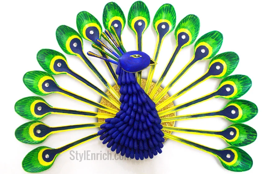 Beautiful Cotton Bud Peacock Craft for Kids : Cotton Bud Animal Crafts