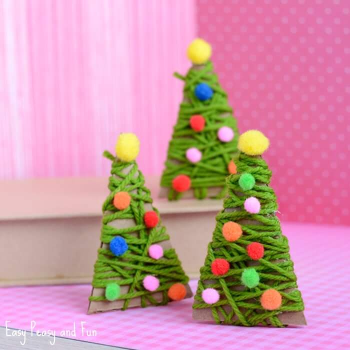 Beautiful Yarn And Cardboard Christmas Tree Craft 
