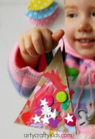 Christmas Tree Decoration Craft Ideas Using Cardboard & Pom Poms For Toddlers