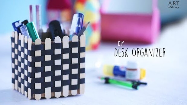Classy Desk Organizer Craft Using Popsicle StickDIY Popsicle Stick Desk Organizer Crafts For Kids