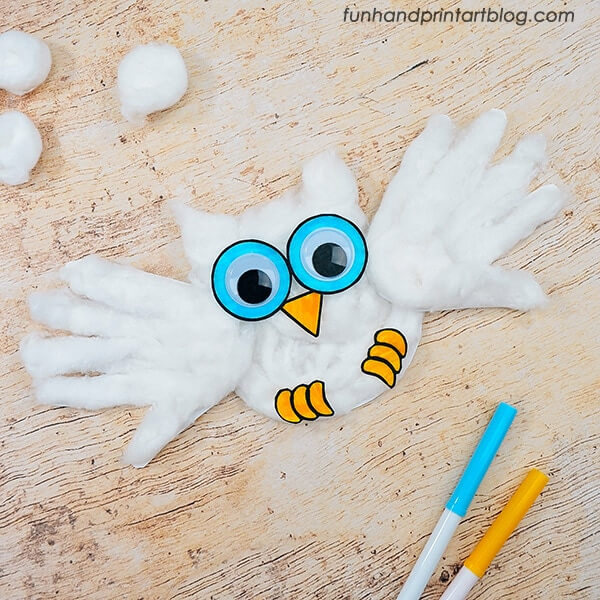 Cotton Ball Handprint Owl for Preschools 