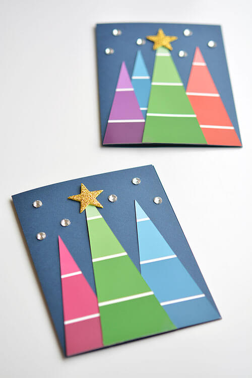 Crafty Paint Chip Christmas Greeting Card Idea For Kids DIY Christmas Card Ideas for Kids