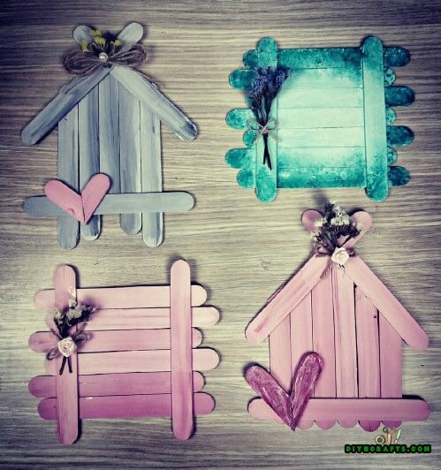 Cuckoo Clock And Wreath Shaped Coaster Making Art And Craft Activity : DIY Popsicle Stick Coaster Craft Tutorials