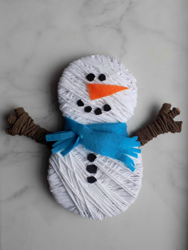 Cute And Easy Cardboard and Yarn Warp Snowman Craft : Cute Easy Things To Make With Yarn