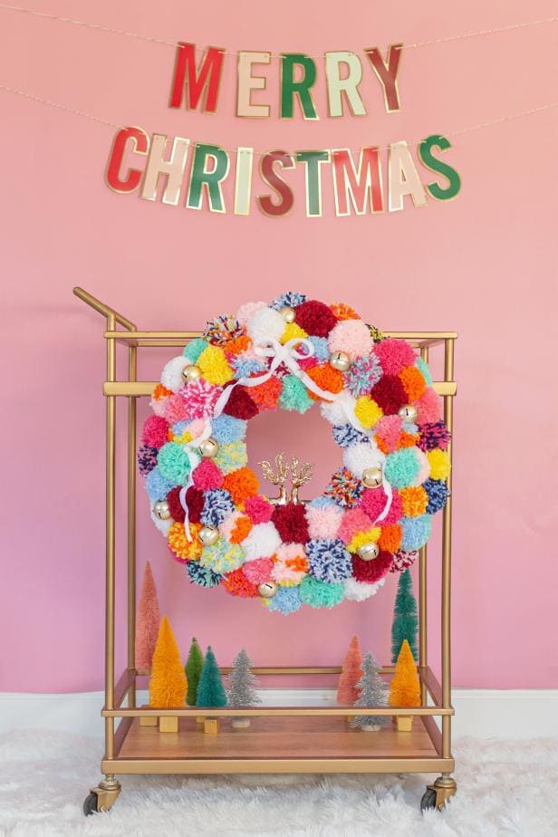 Cute Christmas Decoration With Pom Pom, Jingle Bells & Reindeer