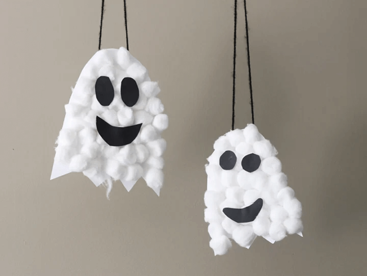 Cute Cotton Ball Puffy Ghost Craft For Kids : Cotton Ball Craft