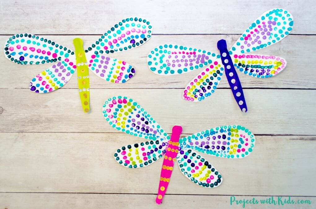 Cute Dragonfly Dot Painting Cotton Bud Craft for Toddlers