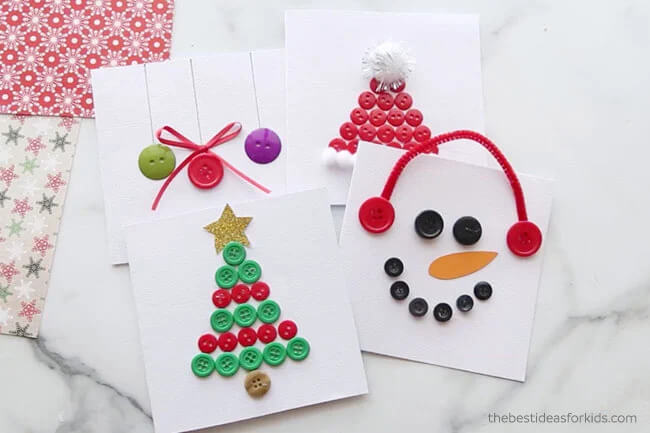 Cute & Easy DIY Button Cards Idea For Christmas Decoration 