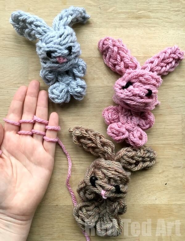 Cute Finger Knitting Yarn Rabbit Craft For Toddlers 