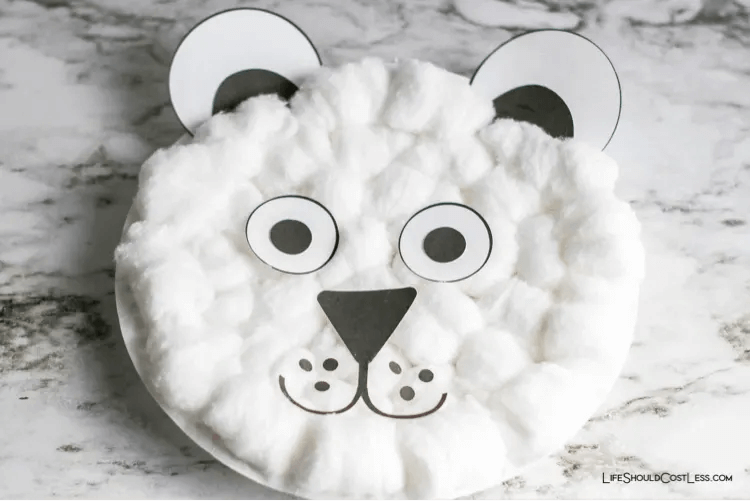Cute Polar Bear Cotton Ball Craft for Kids : Cotton Balls Craft