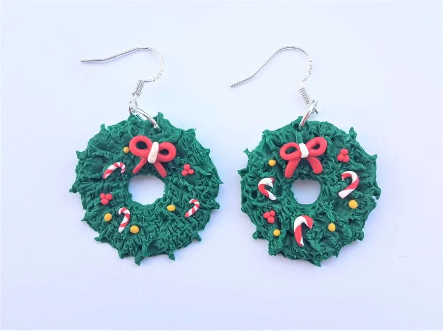 Cute Polymer Clay Wreath Earrings For Celebration