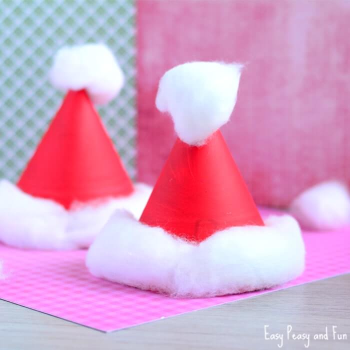 Cute Santa Paper Plate Party Hat Craft With Cotton Balls : Christmas Hats For Kids To Make