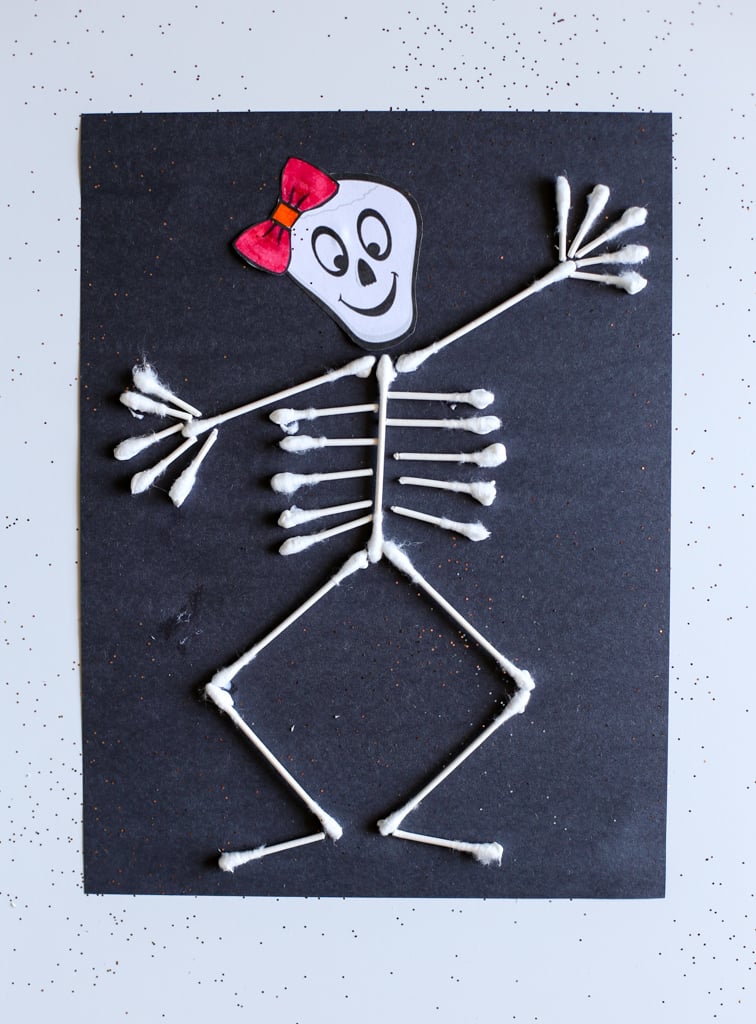Cute Skeleton Cotton Bud Halloween Craft for Toddlers : Easy Cotton Bud Crafts