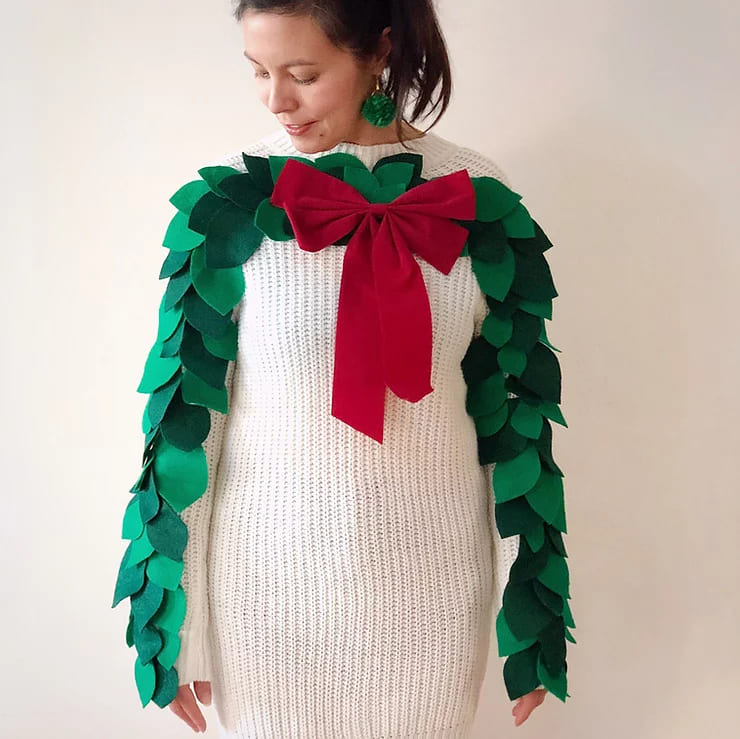 DIY Ugly Sweater Christmas-Themed Party Ideas In Wreath Shape Christmas Party Dress Code Ideas