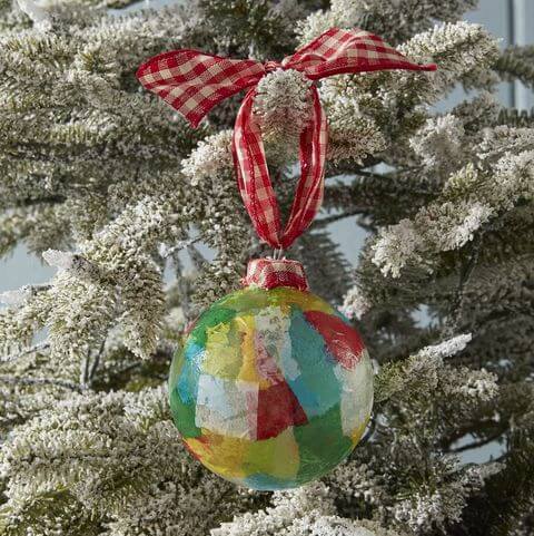 Decoupaged Ball Ornament Using Tissue Paper