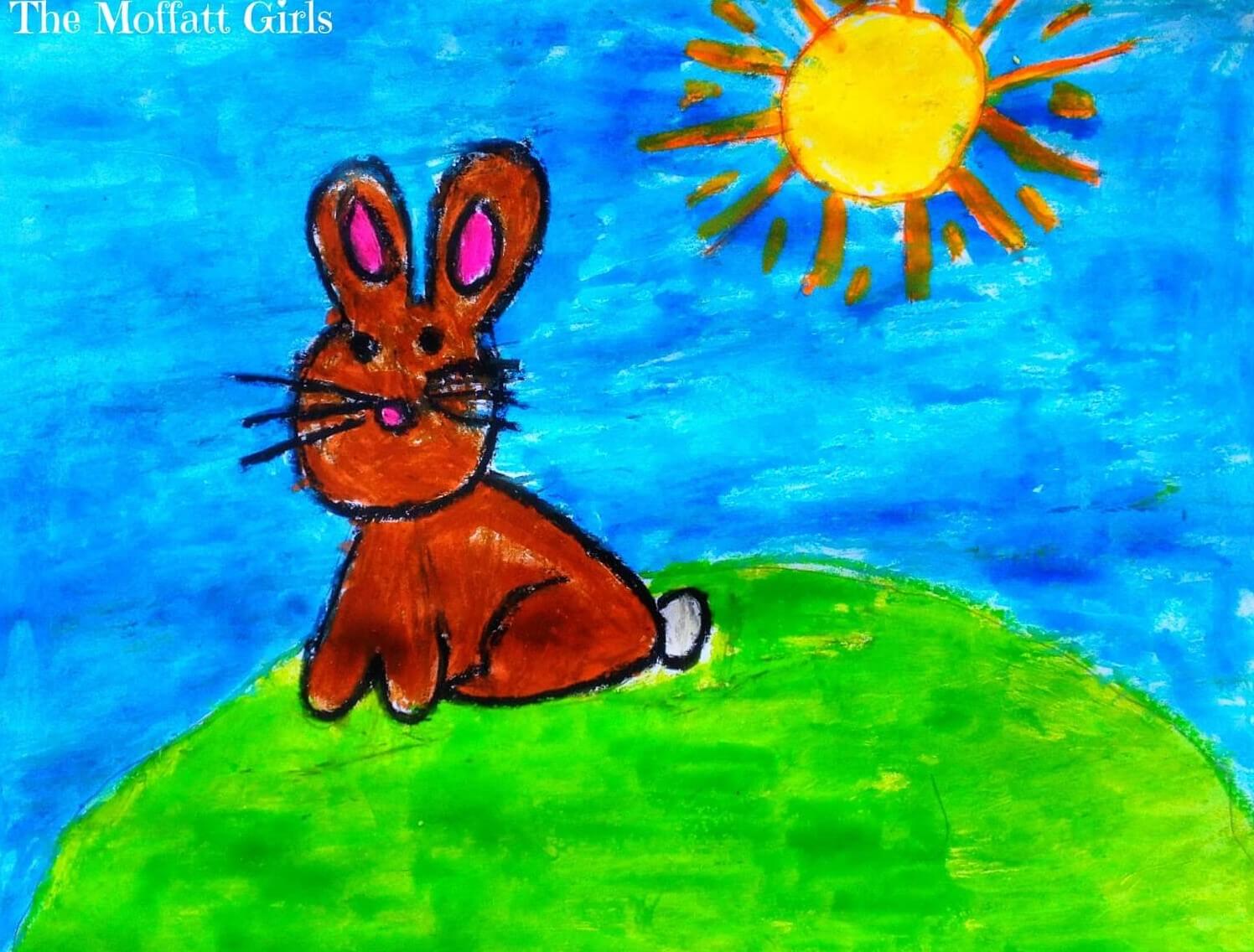 Easy And Cute Bunny Oil Pastel Art Oil pastel art ideas for Preschool And Kindergarten