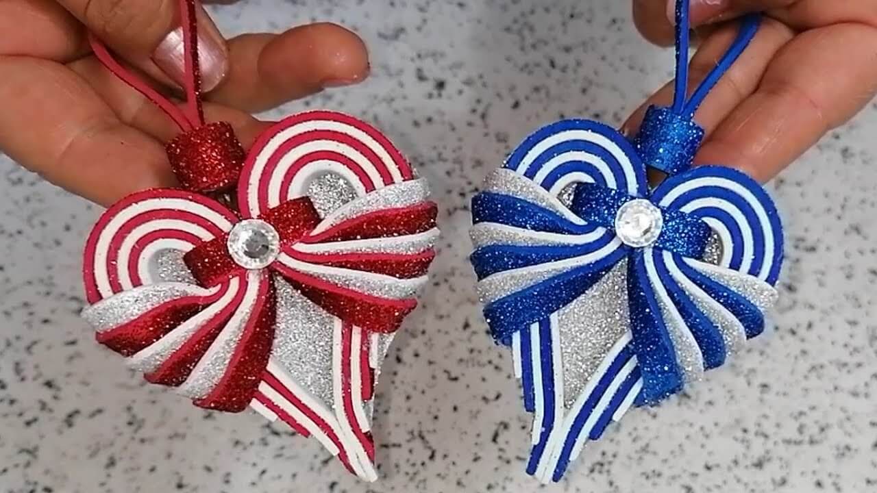 Easy & Cute Christmas Decoration Craft Idea In Heart Shape DIY Foam Christmas Ornaments