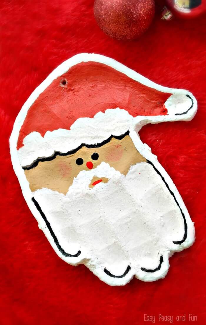 Fun To Make Hand-Shaped Santa Claus Craft Made With Salt Dough Handprint & Footprint Santa Claus Craft Ideas For Kids