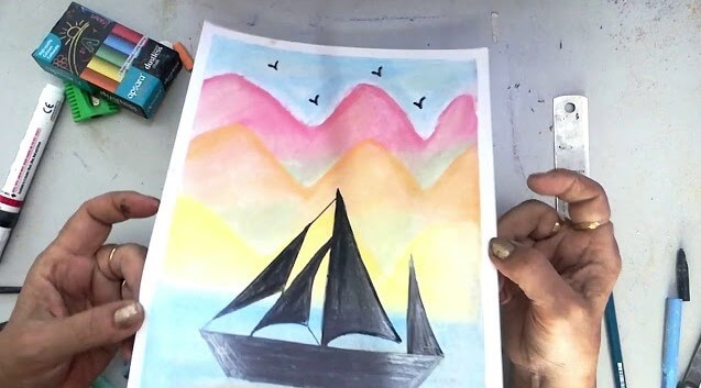 Easy Landscape Paper Drawing Idea With Colorful Chalk Easy Chalk Drawings on Paper