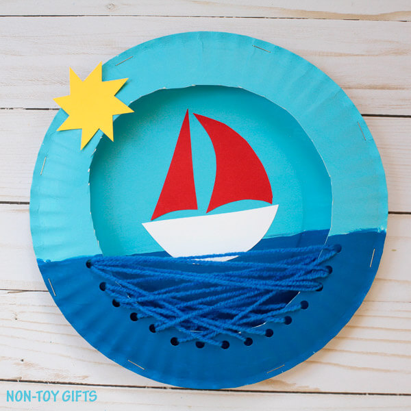 Easy Paper Plate And Yarn Paper Boat Craft For Kids