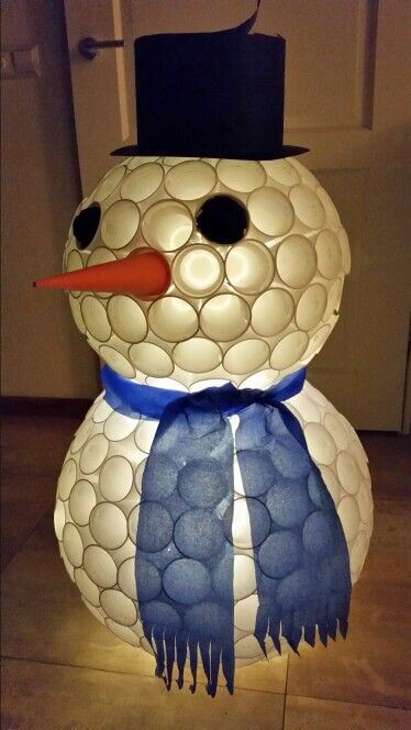 Easy & Simple Snowman Craft Made With Plastic Cups For Christmas Decoration At School Christmas Decoration At School