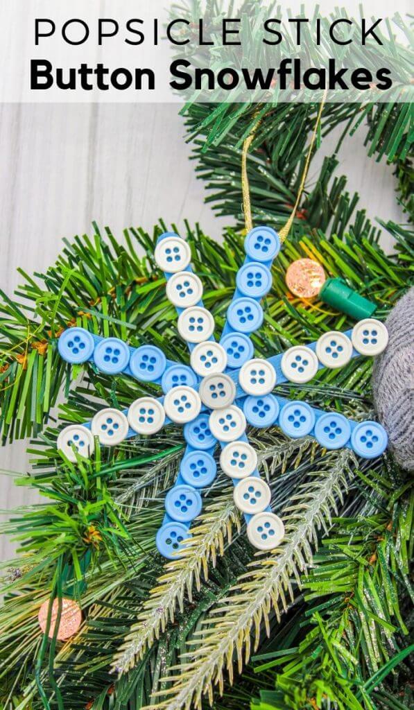 Easy Snowflake Button Decoration Craft Using Popsicle Sticks