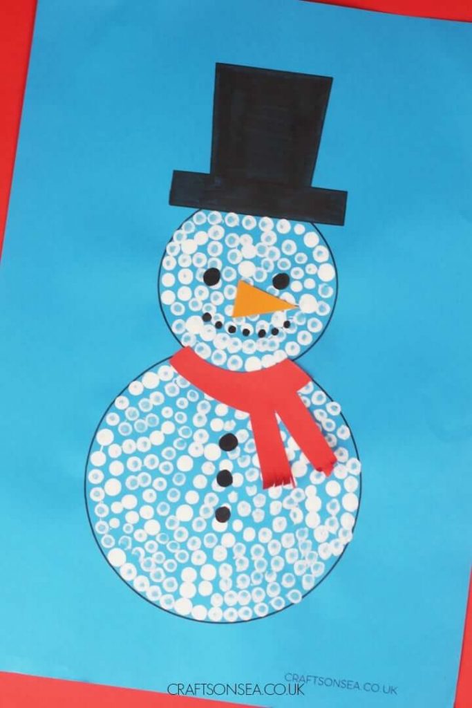Easy Snowman Cotton Bud Painting Craft for Toddlers : Cotton Bud Painting Hacks for Kids 