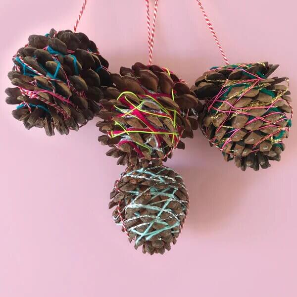 Easy To Make Pine Cones Wrapped Christmas Decoration Craft With Yarn