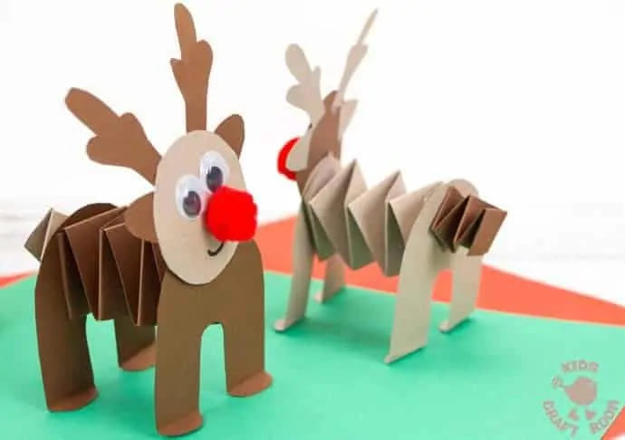 Easy To Make Printable Accordion Reindeer Craft With Pom Poms