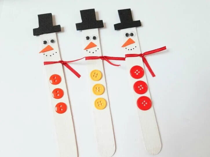 Make Simple & Cute Popsicle Stick Snowman Craft With Buttons