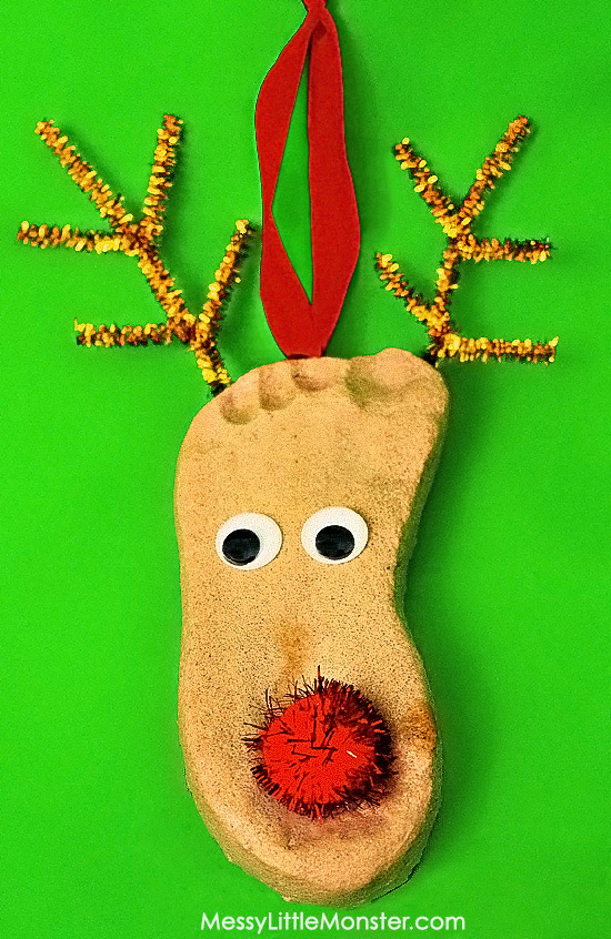 Footprint RudolphReindeer Ornament Craft Easy Reindeer Crafts For Kindergartners