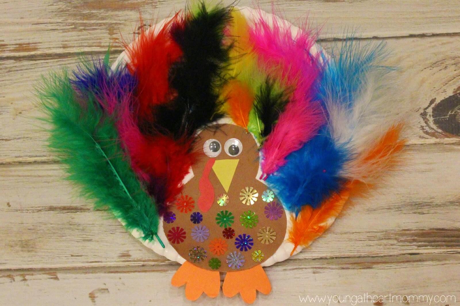 Fun & Simple Paper Plate Turkey Craft With Feathers : Crafts with feathers for preschoolers