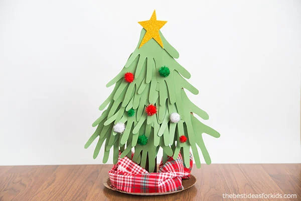 Fun To Make Adorable Handprint Paper Christmas Tree Idea 
