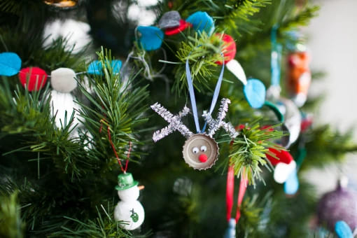 Fun To Make Cute Reindeer Face Craft With Bottle Cap Recycled Christmas Ornaments