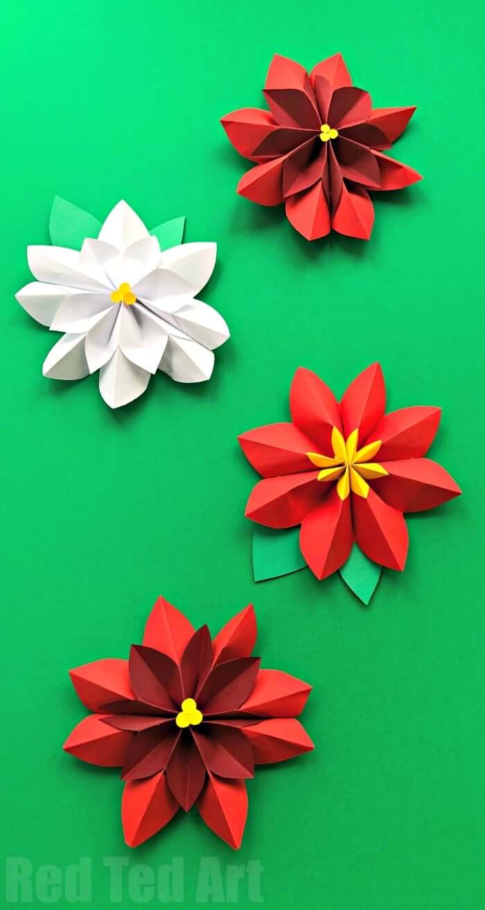 Fun To Make Poinsettia Paper Flower Decoration Idea For Christmas Eve : Poinsettia Flower Making Ideas for Christmas