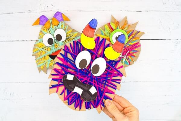 Funny Cardboard And Yarn Monster Craft For Toddlers : Easy yarn crafts for kids
