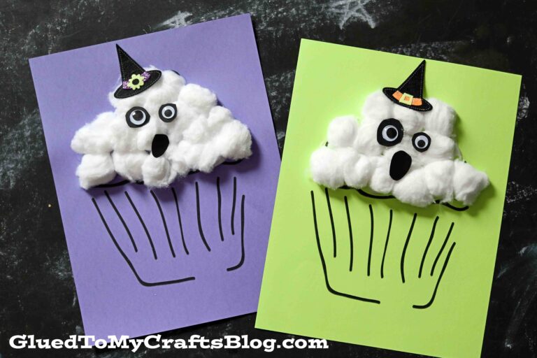 Halloween Ghost Cupcakes Cotton Swab Craft for Toddler : Cotton Balls Craft