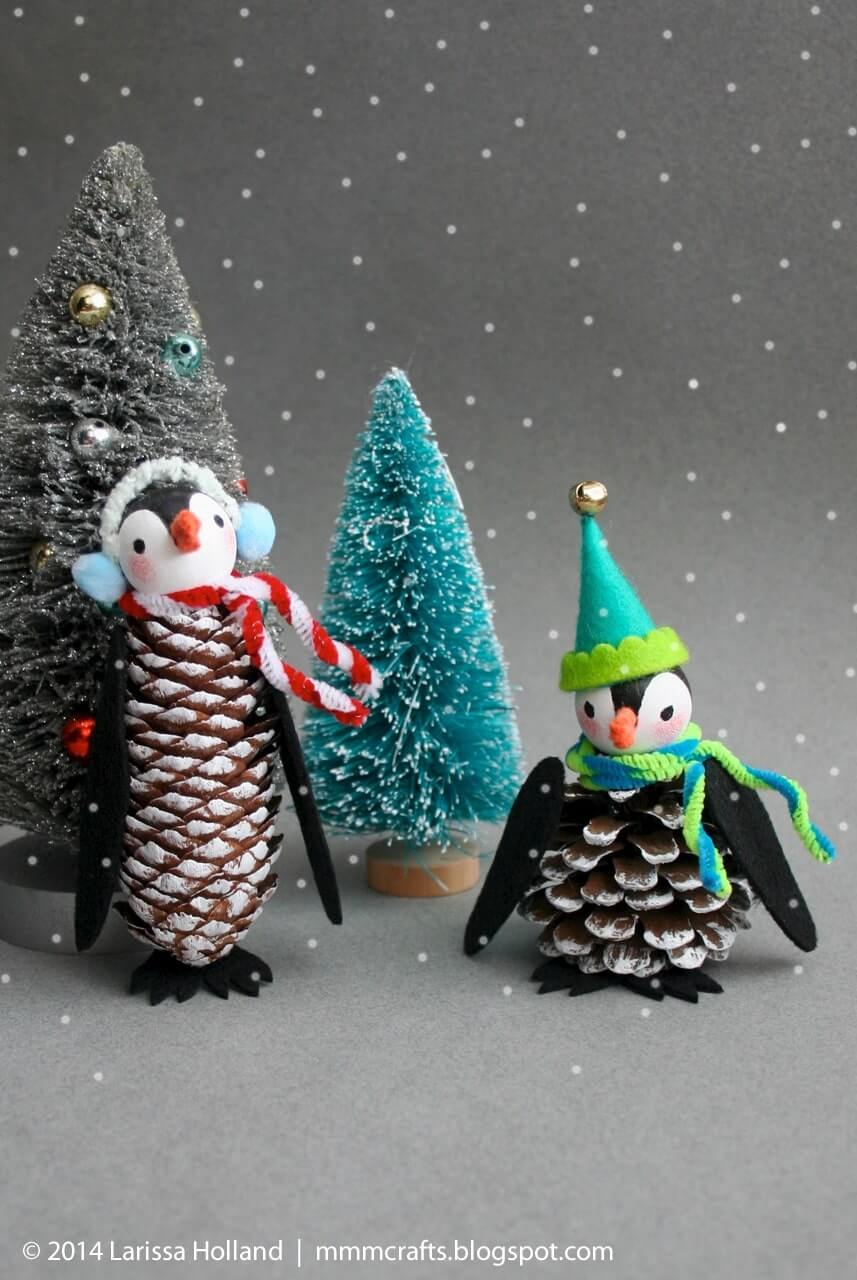 Handmade Pinecone Penguins Gift Decoration Craft For Christmas
