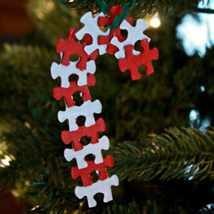 Handmade Puzzle Piece Candy Cane Ornaments Crafts For Decoration