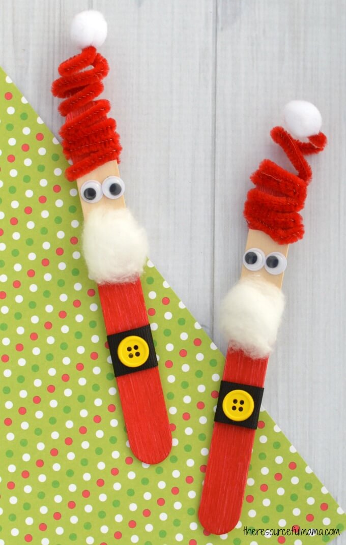Ice Popsicle Santa with Spiral Hat Craft For Preschoolers : Santa Ice Pop Stick Craft for Toddlers