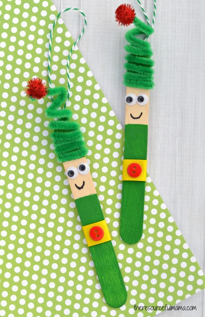 Ice Sticks and Pipe Cleaner Elf Hang-On Craft for Toddlers: Ice Pop Crafts for Toddlers