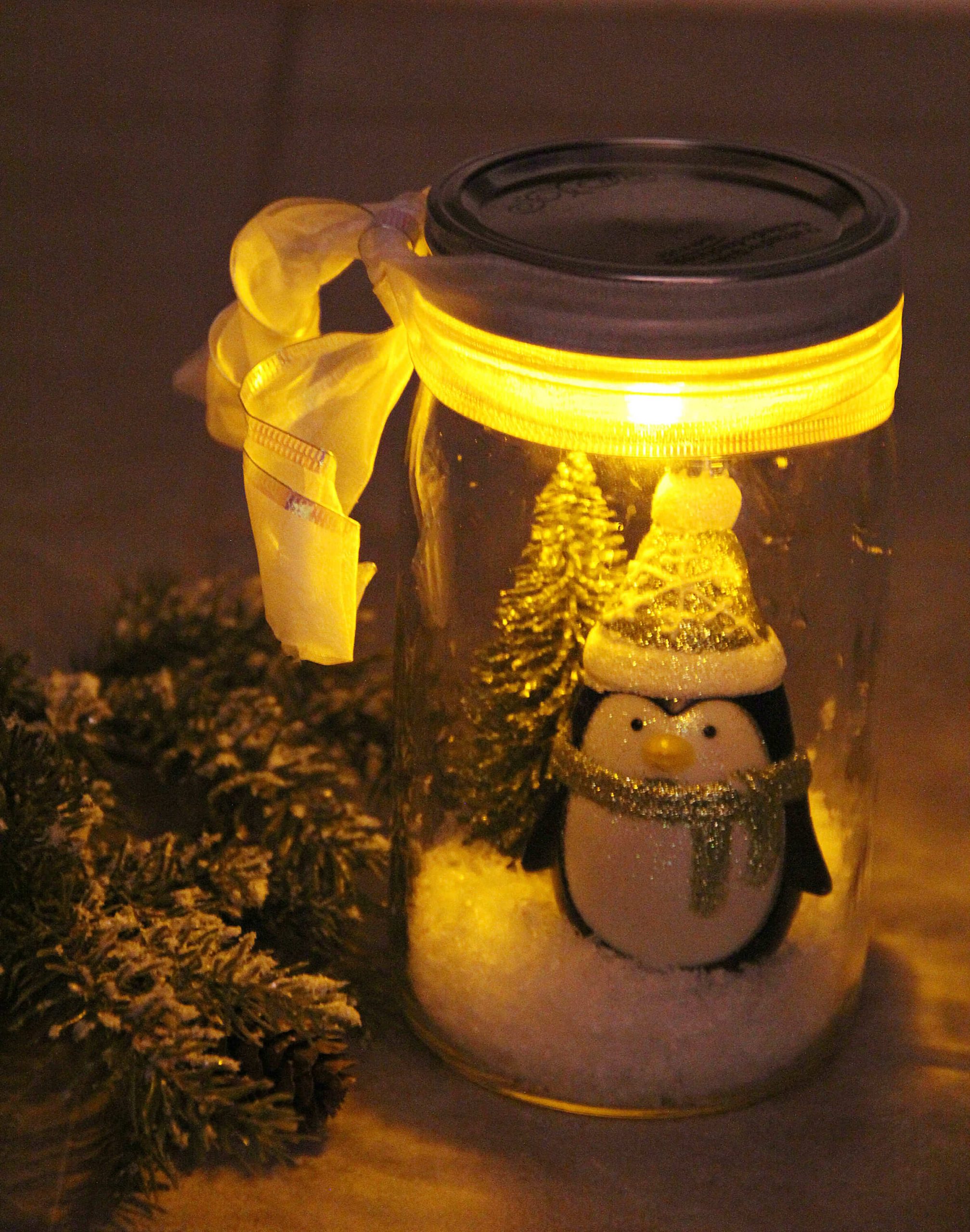 Decorative Jar Having Illuminated Snow Scene DIY Mason Jar Craft Ideas For Christmas