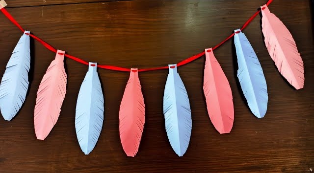 Make A Easy & Simple Paper Feather Garland To Decorate Walls : DIY Feather Garland Ideas