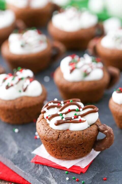 Mini Hot Chocolate Brownie Cups Recipe With Marshmallows & Sprinkles
