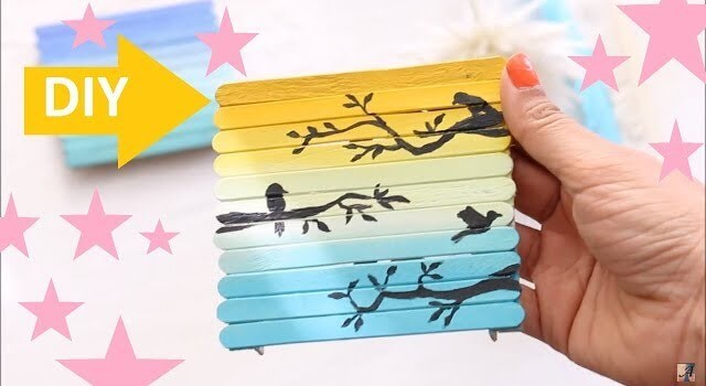 Picture Art Painted Coaster Idea : DIY Popsicle Stick Coaster Craft Tutorials