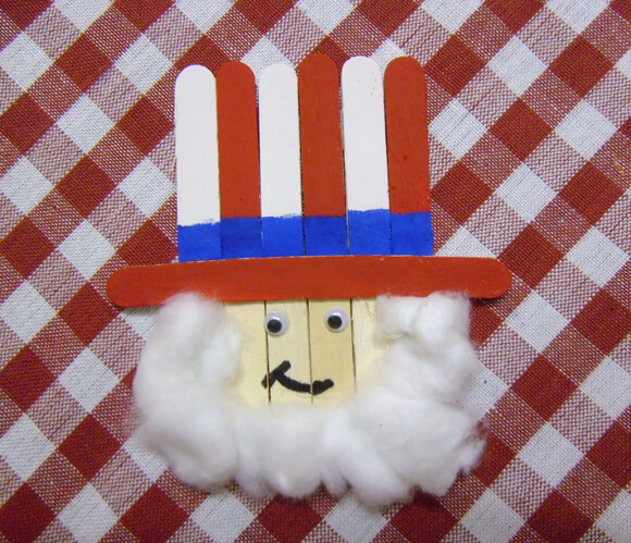 Popsicle Stick And Cotton Uncle Sam Puppet : Simple Popsicle Stick Crafts For Preschoolers